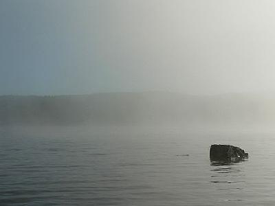 Photo Lake Rock In Morning Mist 2 Landscape
