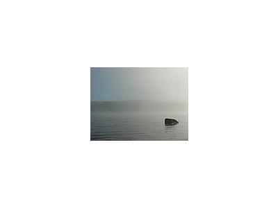 Photo Small Lake Rock In Morning Mist 2 Landscape