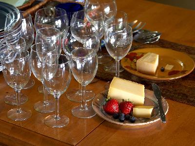 Photo Big Wine Glasses And Cheese Interior