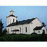 Photo Small White Country Church At Sunset Building title=